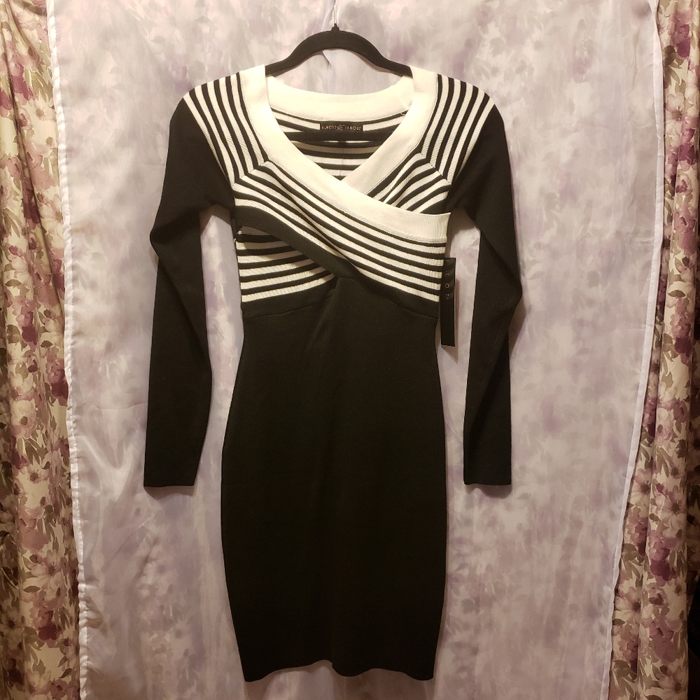New Black and White Striped Bodycon dress